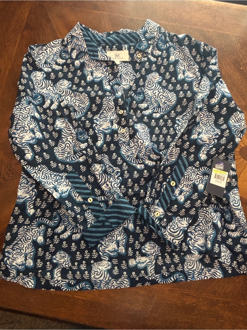 Printfresh Navy and White Tiger-Print Button Down Shirt